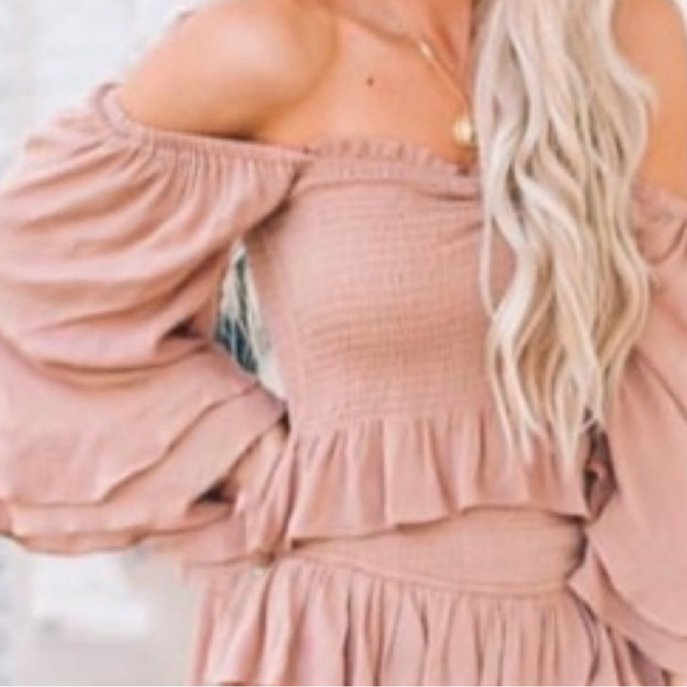 Vici Mauve Off-Shoulder smocked Long Sleeve Top